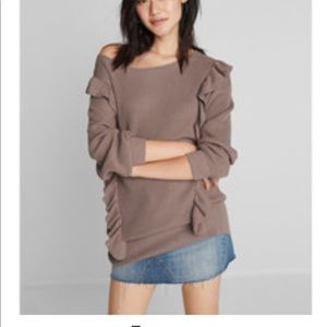Express Brown Ruffle Tunic Sweater XXS